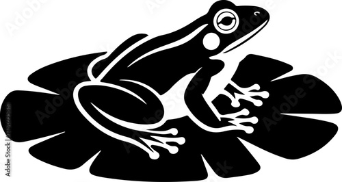 frog sitting on lily pad silhouette vector illustration