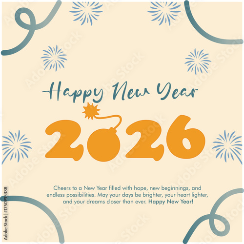 Simple Playful Typography New Year 2026 Poster | Minimalist Fun Wall Art Print