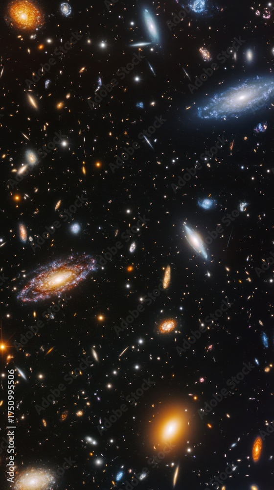 Obraz premium Infinite Universe: Dazzling Array of Spiral and Elliptical Galaxies in a Cosmic Tapestry