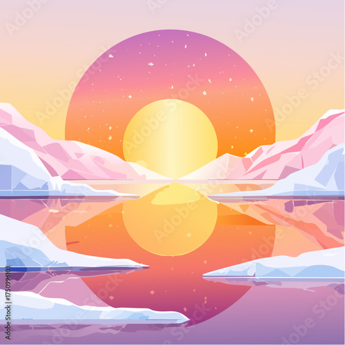 Untergehende Sonne am arktischen Meer