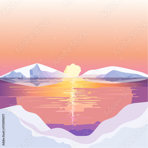 Untergehende Sonne am arktischen Meer