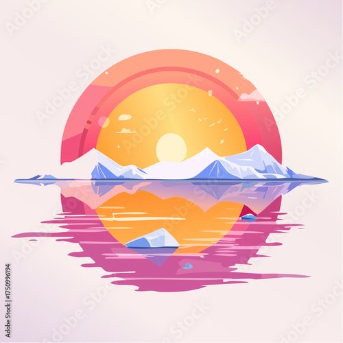 Untergehende Sonne am arktischen Meer