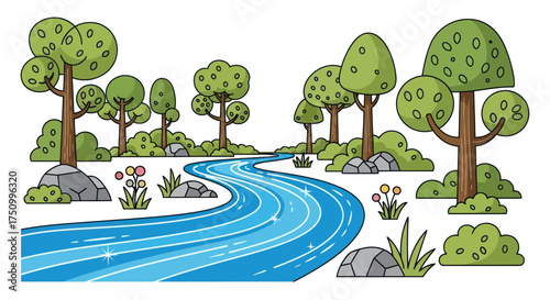 A Winding Blue River Flows Through a Lush Green Forest Landscape.