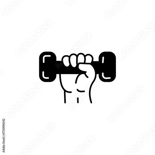 Vector art of hand holding a black dumbbell