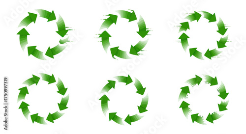 Green Circular Arrows Forming Recycling and Rotation Symbols.