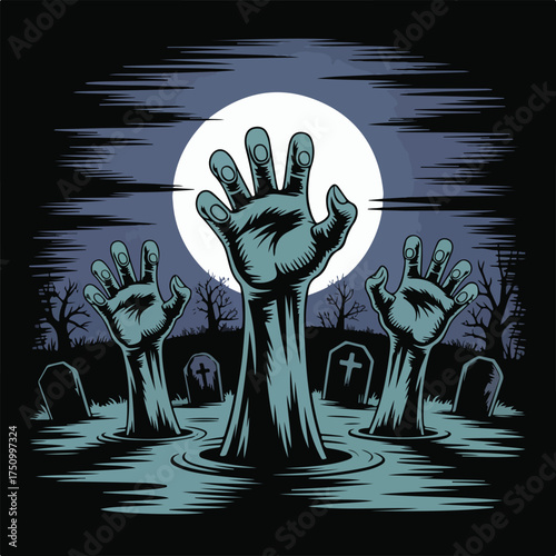 Continuous Simple black line art drawing of a zombie hand in a minimalist style on a white background.
