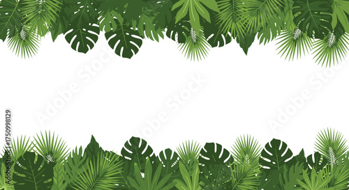 A vibrant jungle canopy teeming with lush green tropical plants and leaves.