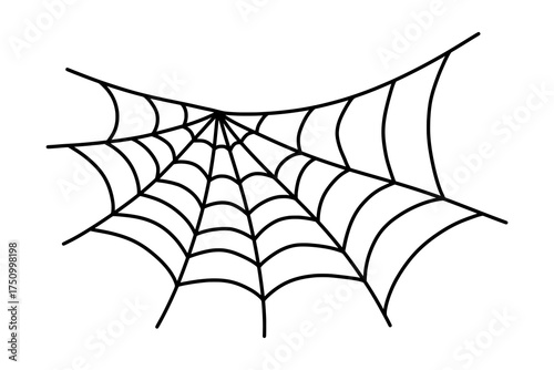 Simple, single spider web outline, isolated on a white background. Classic spooky vector element for Halloween designs. Traditional Helloween cobweb. Spiderweb decorative element.