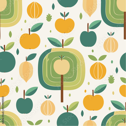 Flat Design Summer Fruit Garden Seamless Background.