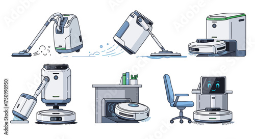 Robotic Vacuum Cleaners: A Collection of Smart Cleaning Devices in Various Poses.