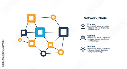 Interconnected Network Node Diagram with Squares and Circles.