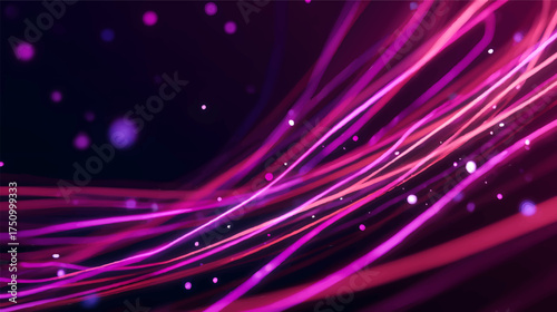 Abstract flowing lines in shades of pink and purple with glowing particles
