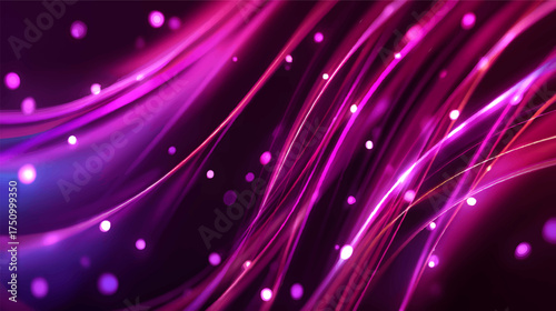 Abstract flowing lines in shades of pink and purple with glowing particles