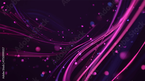 Abstract flowing lines in shades of pink and purple with glowing particles