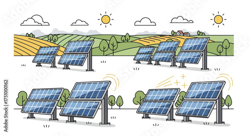 Solar Panels in a Rural Landscape Renewable Energy Source Clean Power Generation.