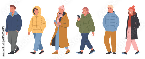 Trendy Winter Clothing Illustration,  Male and Female Figures in Cozy Jackets, Sweaters, and Boots, Modern Streetwear Concept for Advertising, Fashion Design, and Lifestyle Art