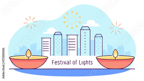 Celebrate Diwali with this cheerful illustration, perfect for holiday promotions and festive greetings, conveying warmth and light during the festival of lights