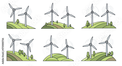 Wind Turbines on Green Hills: Sustainable Energy Generation.