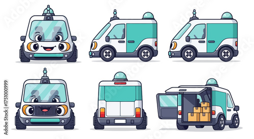 Cartoon Ambulance Vehicle in Various Perspectives and Angles.