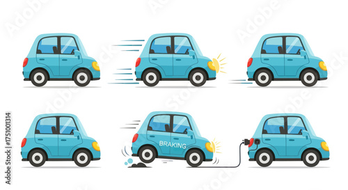 Blue Electric Car Animation Sequence: Driving Accelerating and Charging.