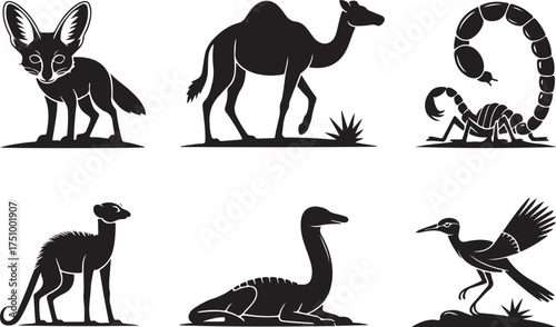 Distinctive desert animals vector design elements