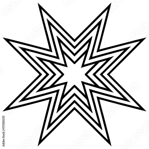 Geometric star shape, featuring a layered design with sharp points and a central void, creating a modern look