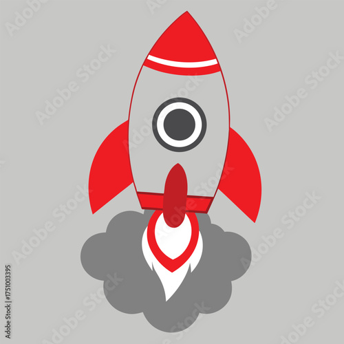 Illustration of a red and white rocket ship launching into space, symbolizing innovation, exploration, and the boundless possibilities of the future