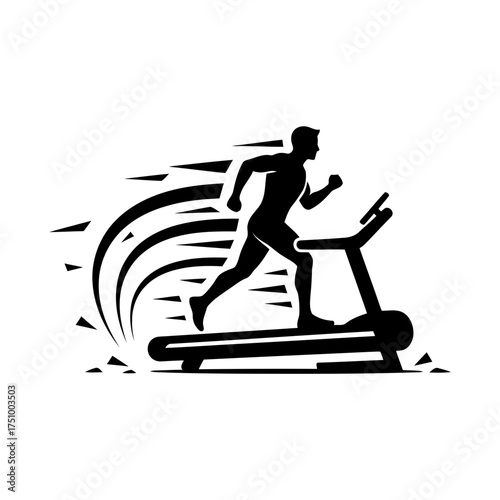 Gym treadmill vector art of man running on treadmill for fitness and exercise
