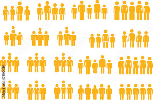 People icons. Man and woman group social pictograms, human crowd silhouette symbols. Business team simple black infographic signs isolated set