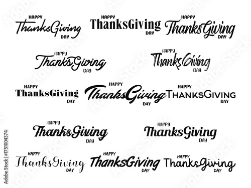 Happy Thanksgiving Typography Set. Holiday Lettering Collection