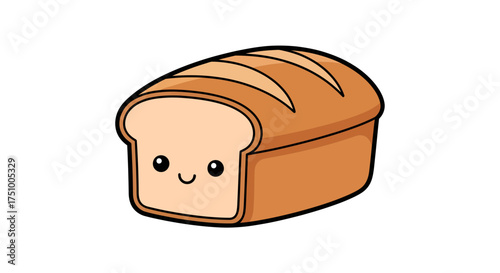 Delightful cartoon bread loaf with endearing smile perfect for kids menu design illustration