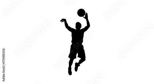 Dynamic basketball silhouette captures athlete in mid-air jump shot action against a solid