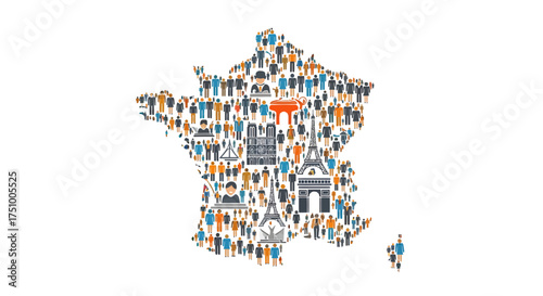 France cultural mosaic: a vibrant tapestry of people and iconic landmarks forming the nation