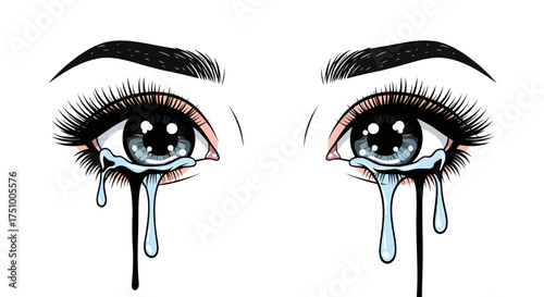 Illustration portraying expressive eyes with tears conveying deep sadness and vulnerability