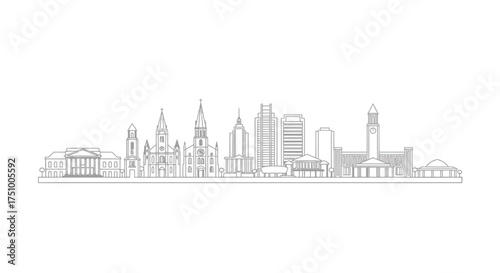 Minimalist architectural city skyline art featuring famous landmarks and buildings