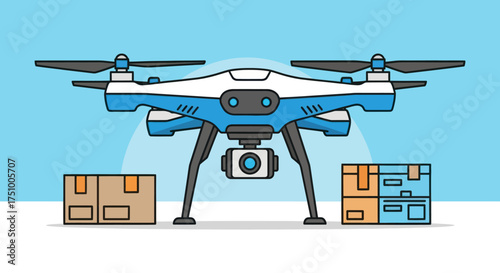Futuristic delivery drone with cargo boxes ready for transport.