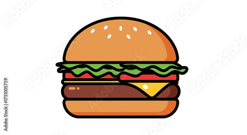 Stylized hamburger illustration on a white background perfect for fast food advertising material