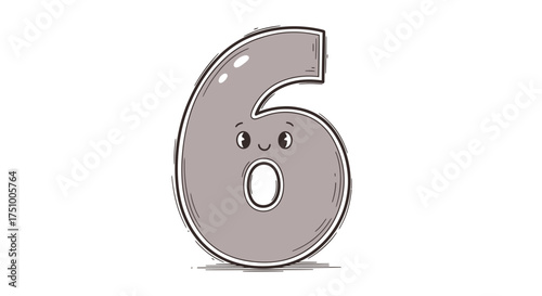 Stylized number six character with expressive features illustration for children book