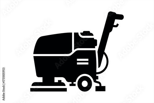 Black silhouette of a floor cleaning machine on a white background floor cleaner scrubber 1