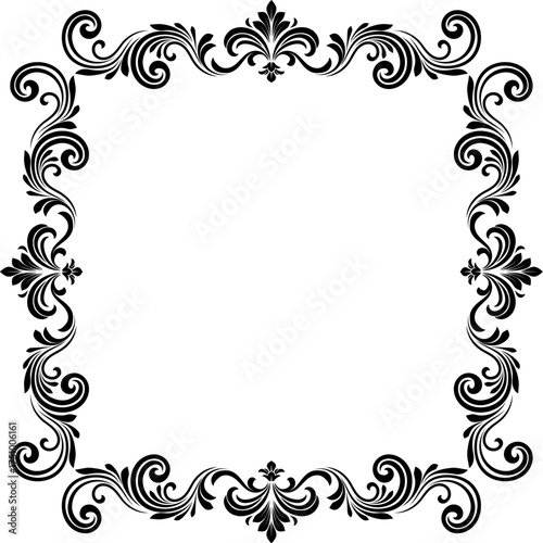 A filigree heraldic crest motif floral pattern border frame. Original design in a vintage style.