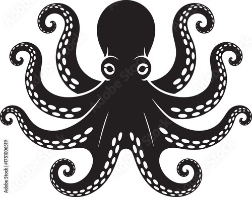 Minimalist Black Octopus Illustration Isolated on White Background