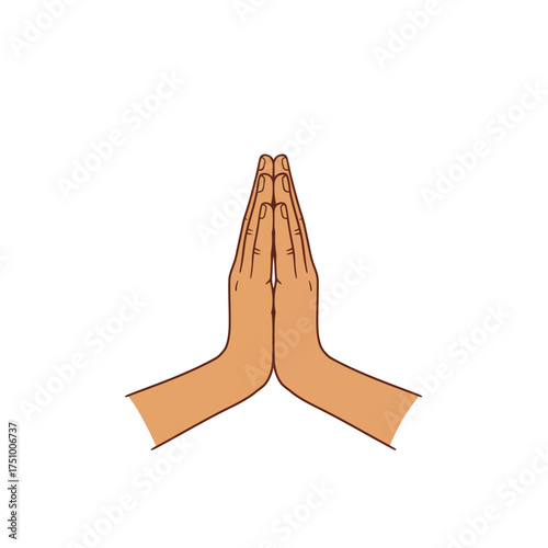 Namaste praying hands gesture vector illustration, deeply spiritual and peaceful, ideal for cultural Deepavali celebrations.