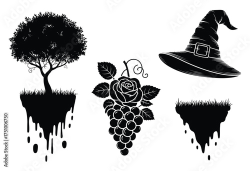 Scalable vector graphic set of four abstract halloween themed silhouettes for graphic design projects silhouette vector illustration white background