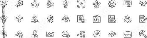 Headhunting recruitment business human resources concept line icons set vector