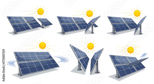 Collection of various solar panel installations under the sun.