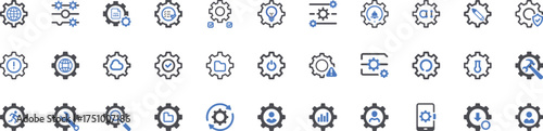 Collection of gear and settings icons for digital interfaces and applications vector