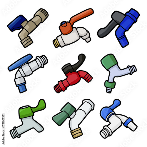 colorful plastic water faucet collection illustration set