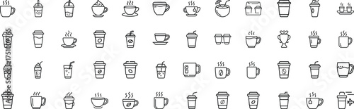 Collection of coffee cup icons representing various styles and preparations for beverage services vector