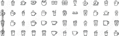 Collection of coffee cup line icons set diverse styles and variations vector