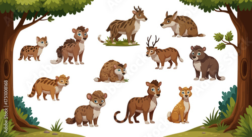 Collection of Cartoon Deer and Other Forest Animals.